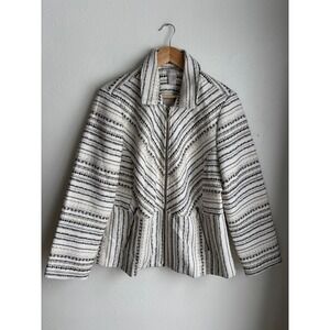 Chico's Sophisticated Tweed Jacket Zip Front Striped Multi Size 2 Large XL NEW